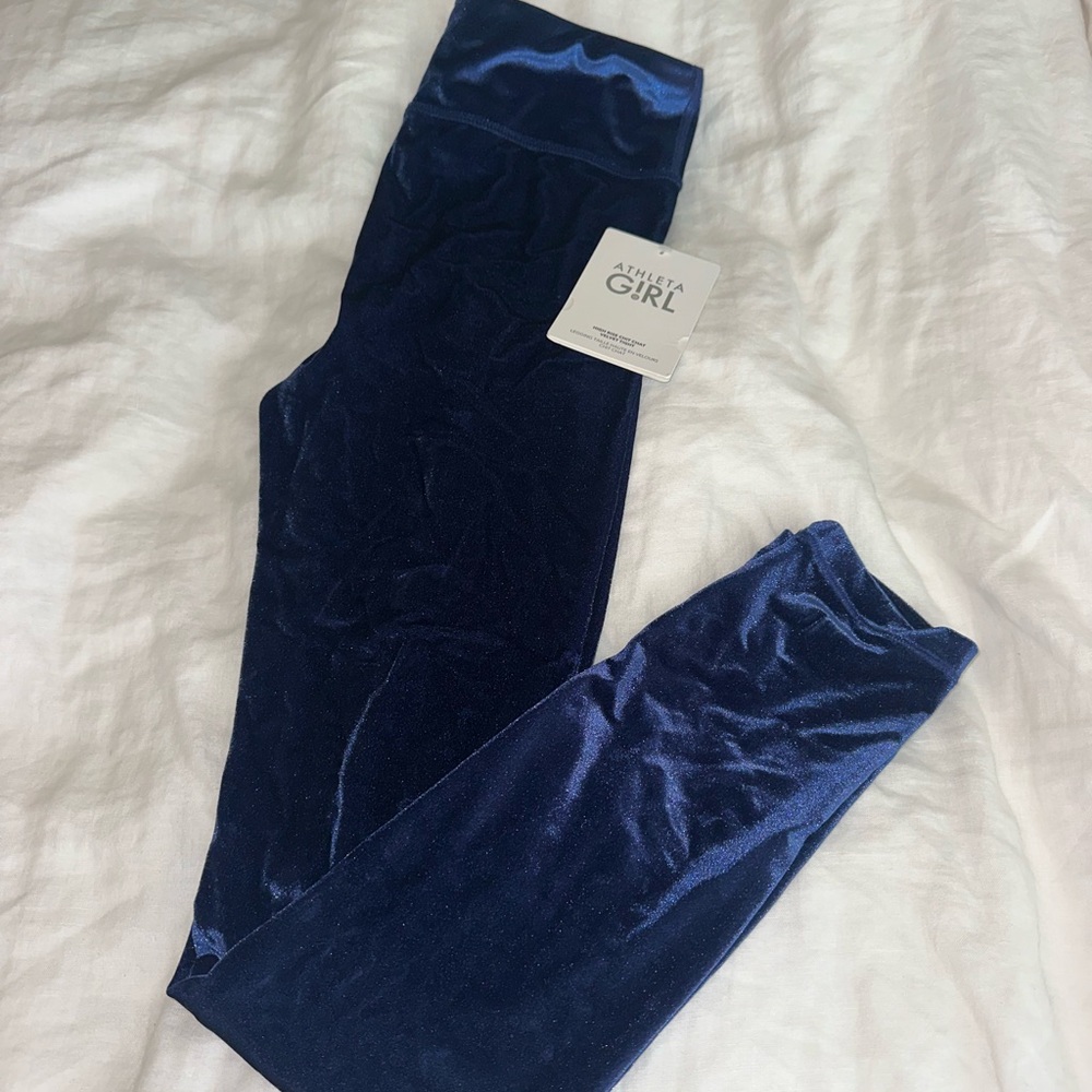 Athleta girl navy blue velvet leggings